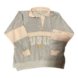 1980s World Cup Classic Gray and Salmon Polo Sweatshirt